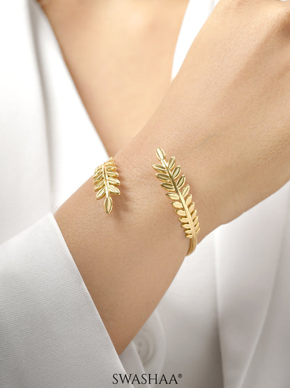 Kelly Double-Sided Leaf 18K Gold Plated Cuff Bracelet