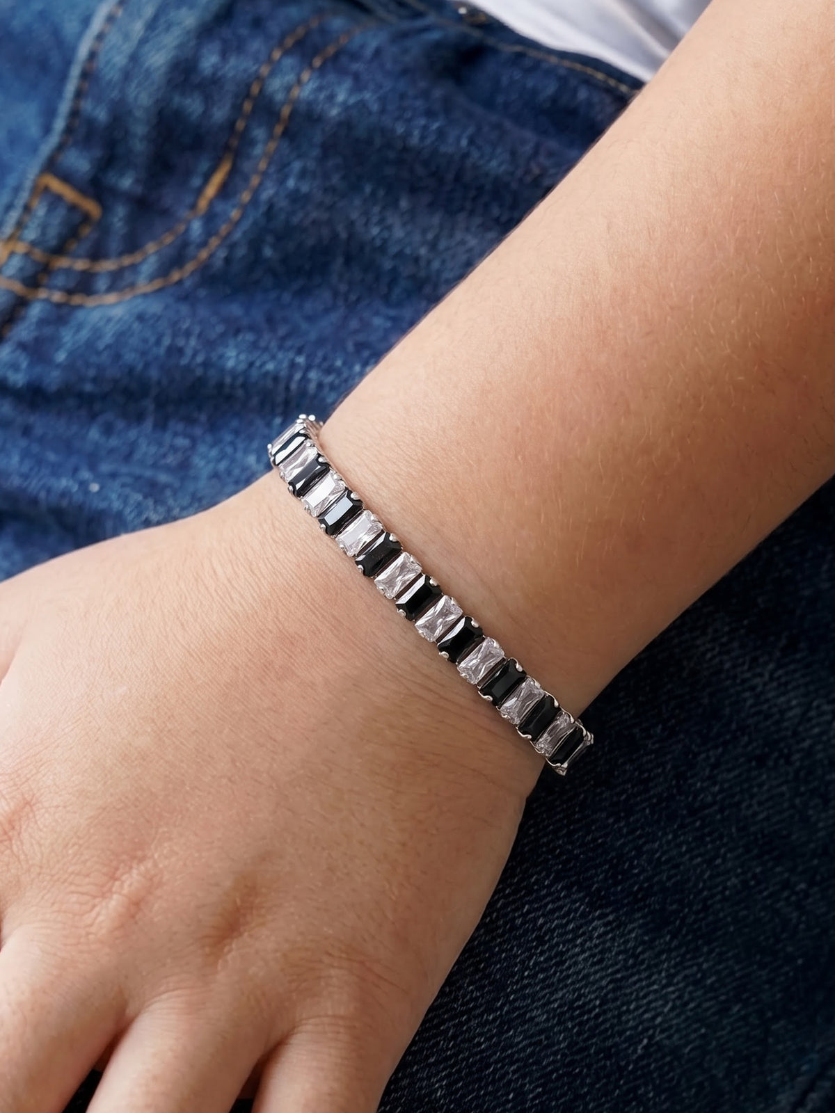 Kelora Diamond Tennis Black - Silver Kid's Bracelet