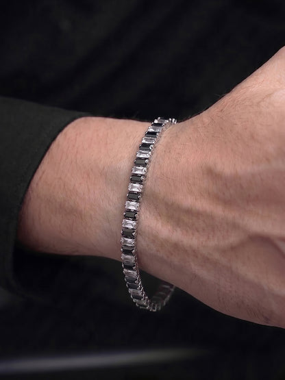 Kelora Black Silver Diamond Men's Tennis Loose Bracelet