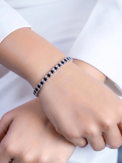 Kelora Black Silver Diamond Women's Tennis Loose Bracelet