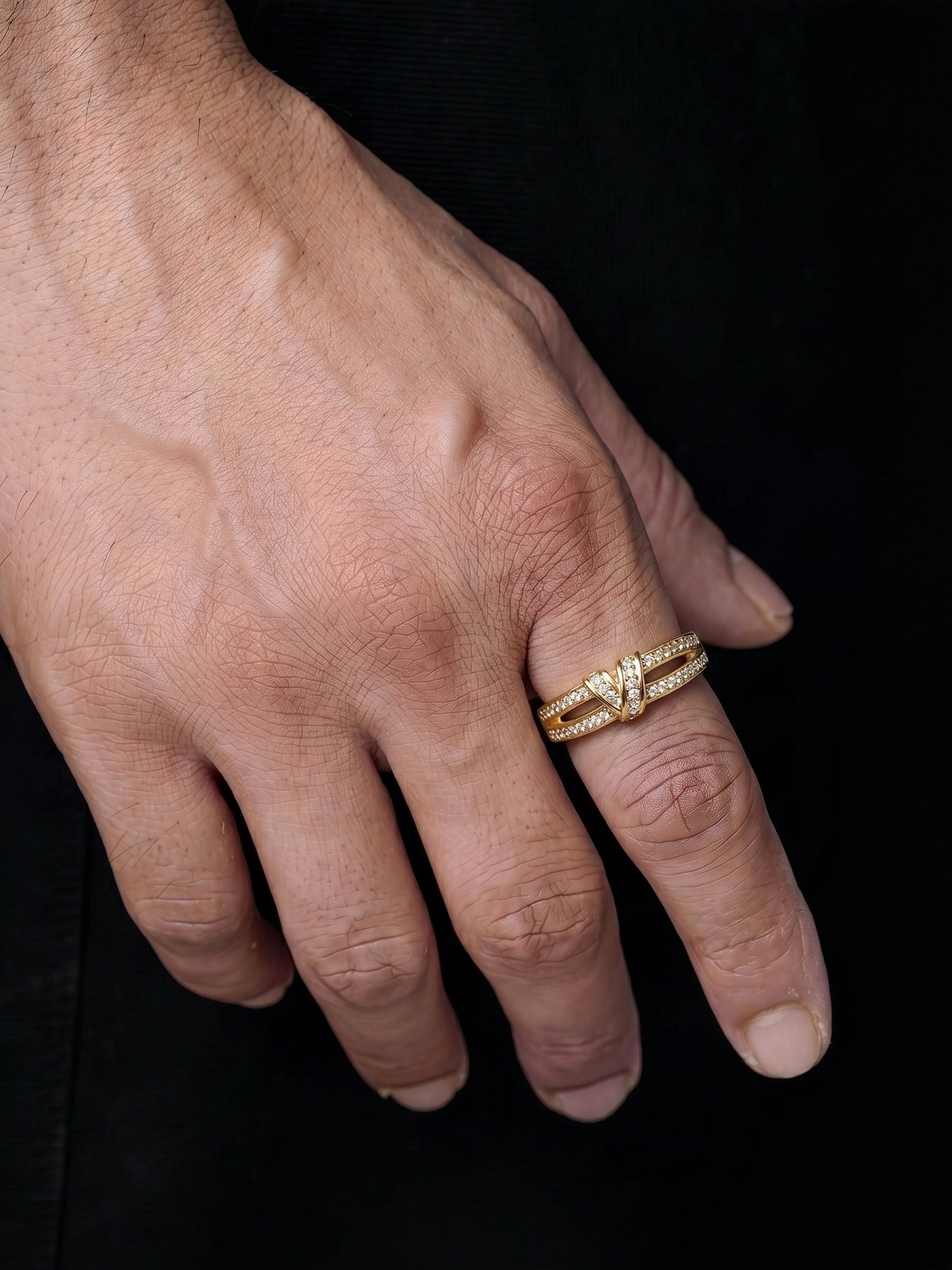 Kelron Layered Knot Diamond 18K Gold Plated Men's Rings