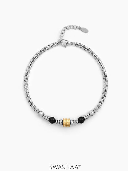 Kelvorn Noir Black Beads Two Tone Men's Loose Chain Bracelet