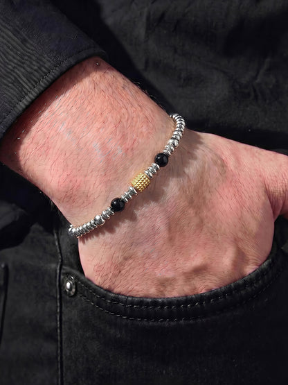 Kelvorn Noir Black Beads Two Tone Men's Loose Chain Bracelet