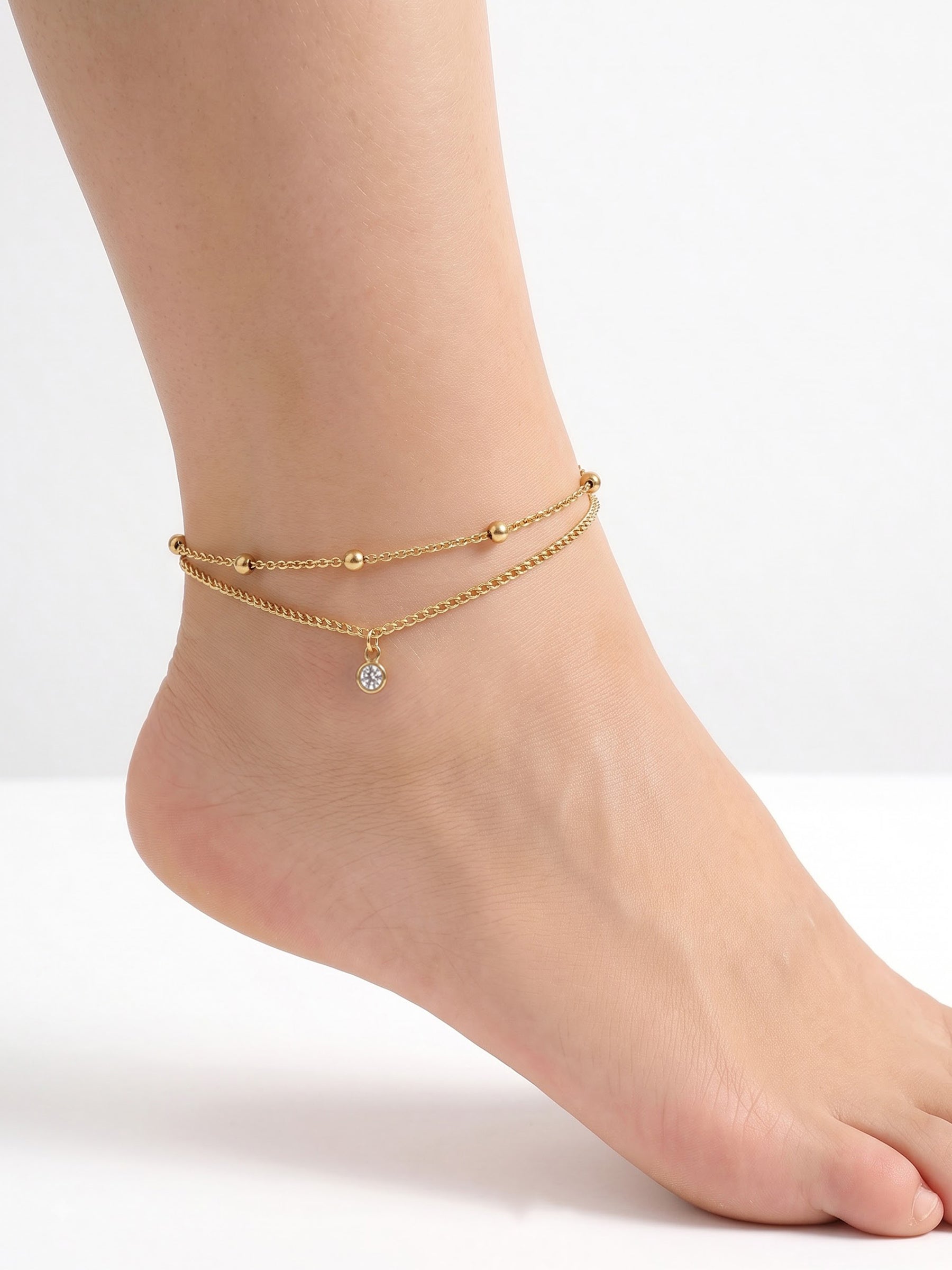 Keya Solitaire 18K Gold Plated Women's Layered Anklet