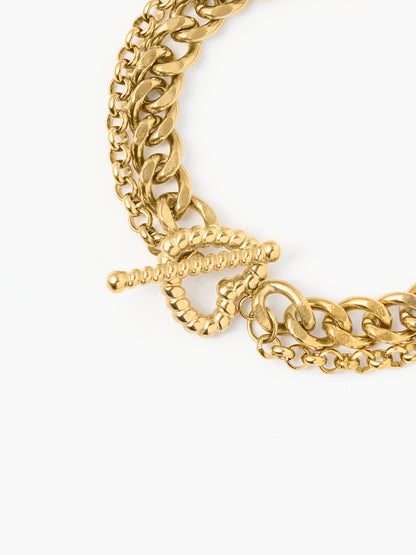 Kian Link Layered Heart Toggle Clasp 18K Gold Plated Women's Loose Chain Bracelet