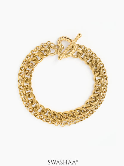 Kian Link Layered Toggle Clasp 18K Gold Plated Loose Chain Bracelet