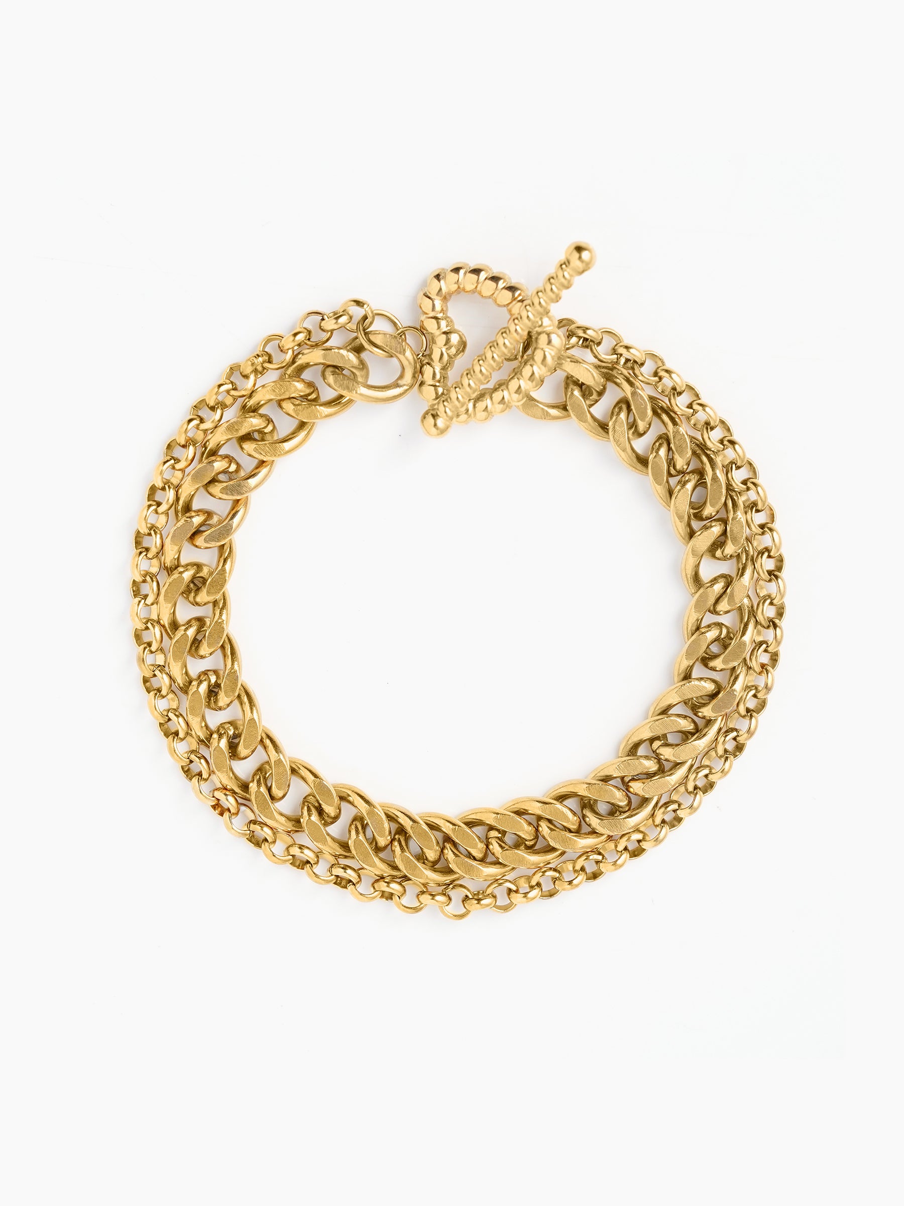 Kian Link Layered Heart Toggle Clasp 18K Gold Plated Women's Loose Chain Bracelet