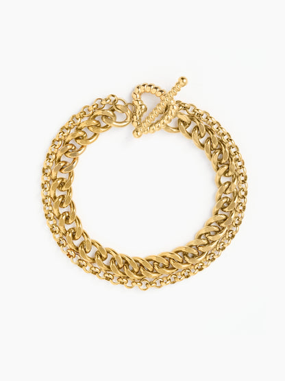 Kian Link Layered Heart Toggle Clasp 18K Gold Plated Women's Loose Chain Bracelet