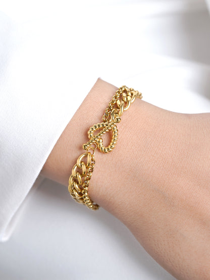 Kian Link Layered Heart Toggle Clasp 18K Gold Plated Women's Loose Chain Bracelet