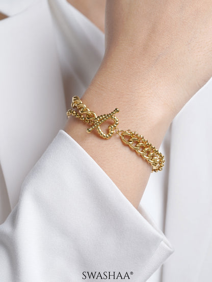 Kian Link Layered Toggle Clasp 18K Gold Plated Loose Chain Bracelet