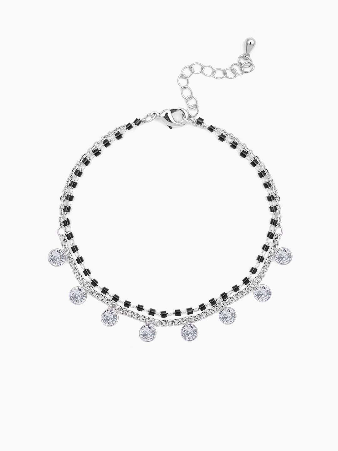 Kiara Diamond Charms Doubled Layered SIlver Mangalsutra Bracelet