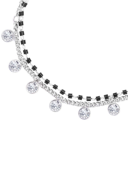 Kiara Diamond Charms Doubled Layered SIlver Mangalsutra Bracelet