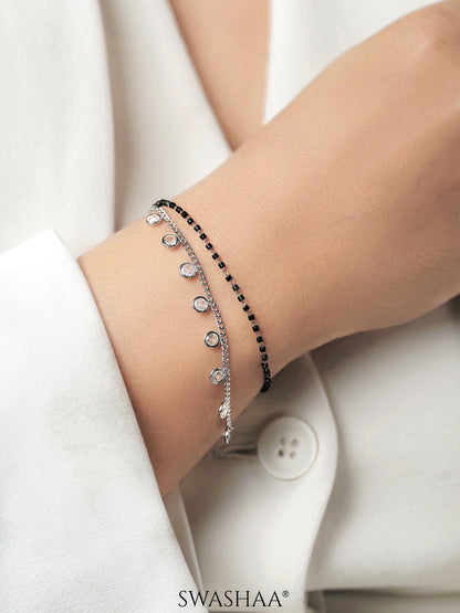 Kiara Diamond Charms Doubled Layered SIlver Mangalsutra Bracelet