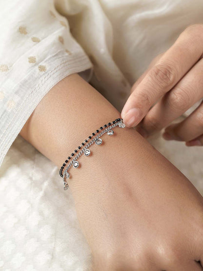 Kiara Diamond Charms Doubled Layered SIlver Mangalsutra Bracelet