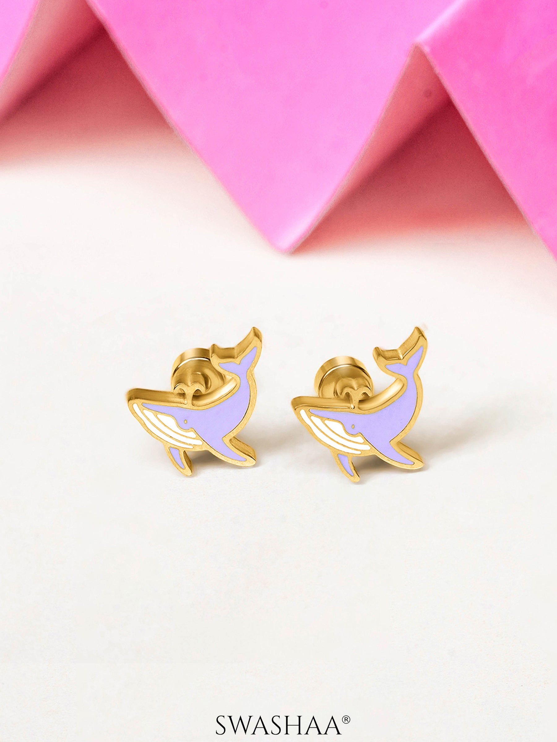 Kimo Whale Charm 18K Gold Plated Kid's Stud Earrings 