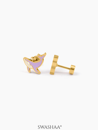 Kimo Whale Charm 18K Gold Plated Kid's Stud Earrings 