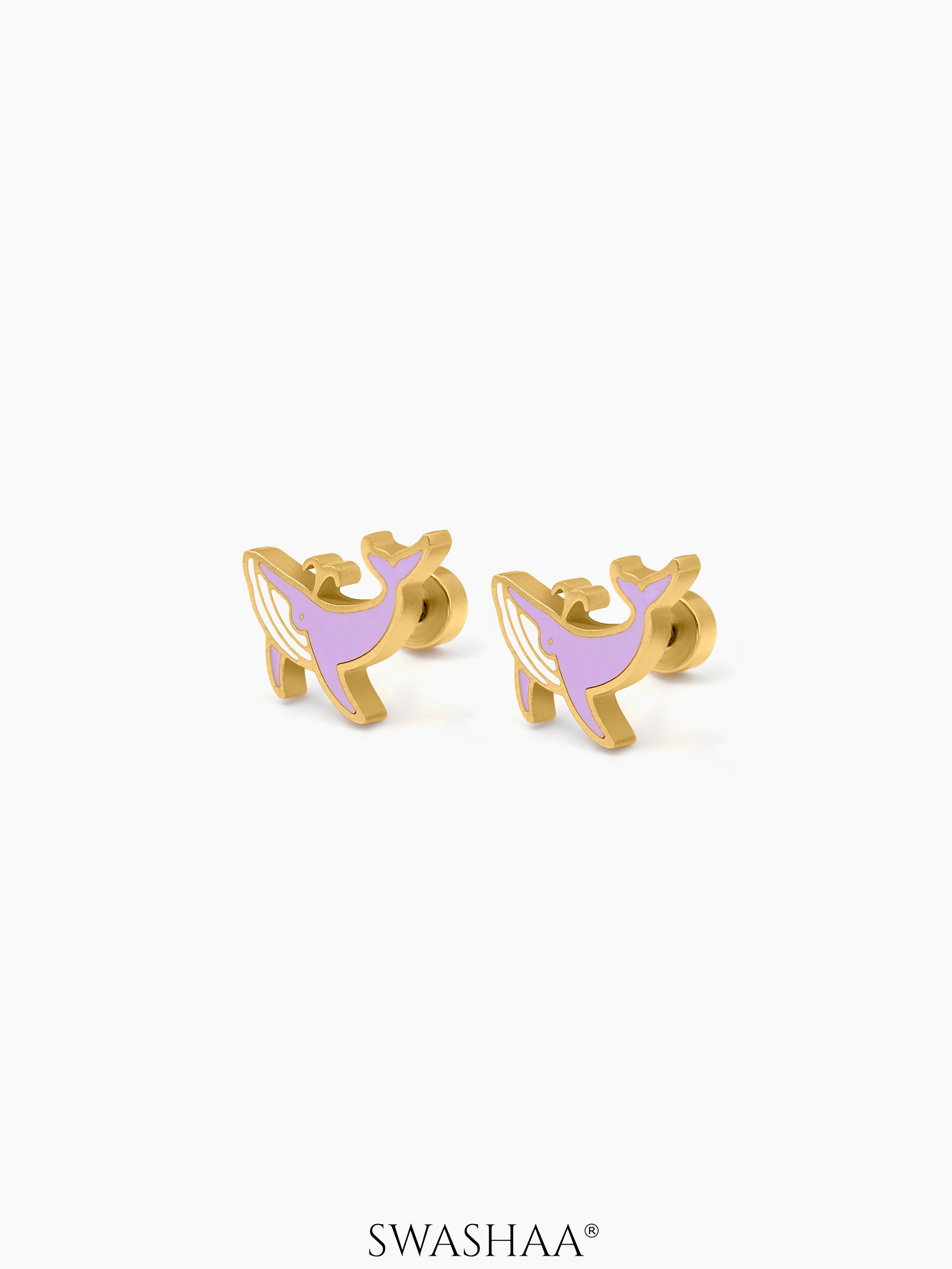 Kimo Whale Charm 18K Gold Plated Kid's Stud Earrings 