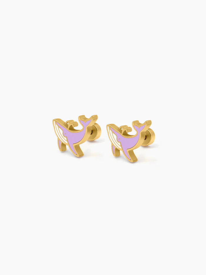 Kimo Whale Charm 18K Gold Plated Kid's Stud Earrings 