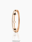 Kinsley Twin Layered Black White Clover Charm Diamond Rosegold Plated Bracelet