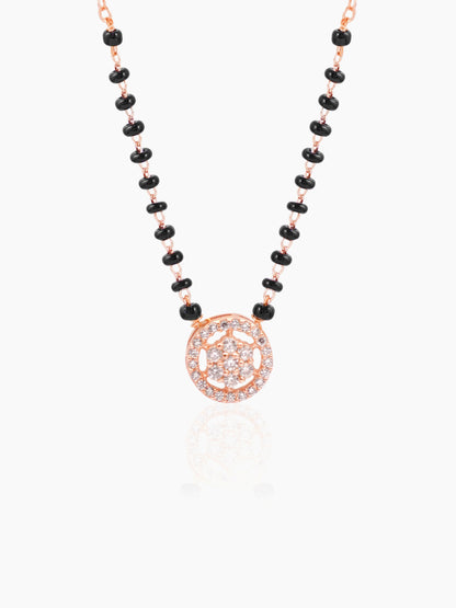 Kisna Circular Diamond Charm Rosegold Plated Mangalsutra