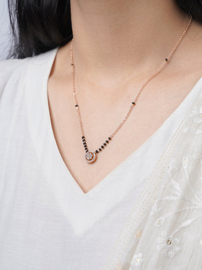 Kisna Circular Diamond Charm Rosegold Plated Mangalsutra