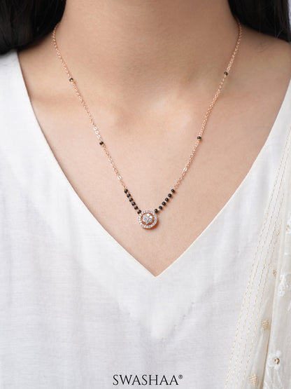 Kisna Circular Diamond Charm Rosegold Plated Mangalsutra