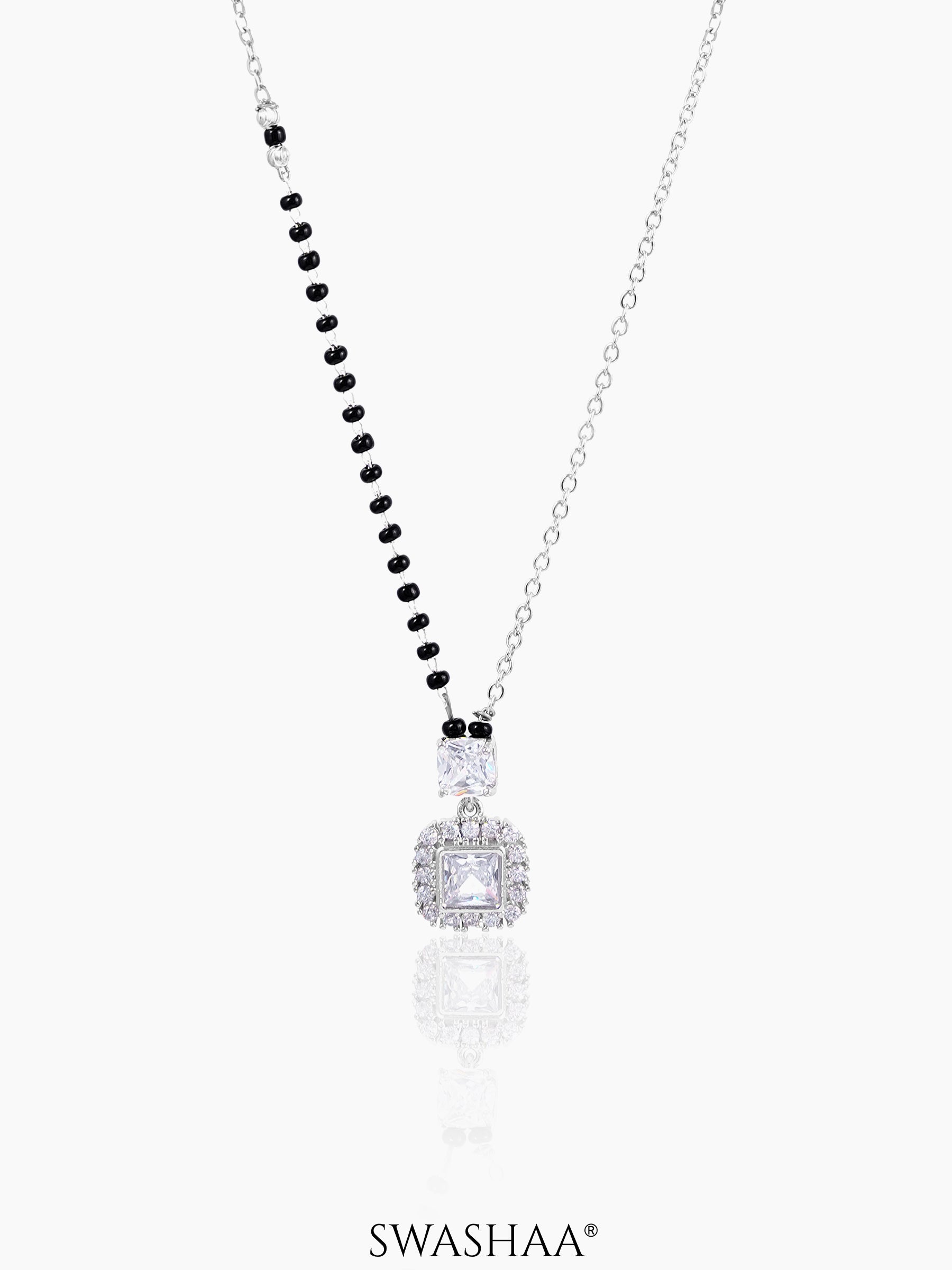 Kissha Square Cut Diamond Solitaire Silver Pendant Mangalsutra