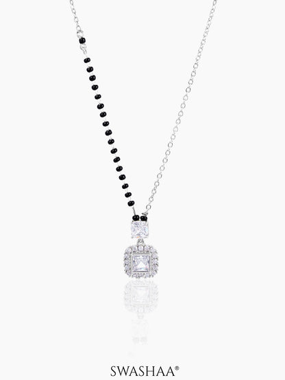 Kissha Square Cut Diamond Solitaire Silver Pendant Mangalsutra