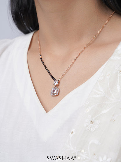 Kissha Square Cut Diamond Solitaire Rosegold Plated Pendant Mangalsutra
