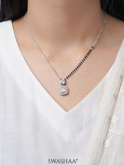 Kissha Square Cut Diamond Solitaire Silver Pendant Mangalsutra