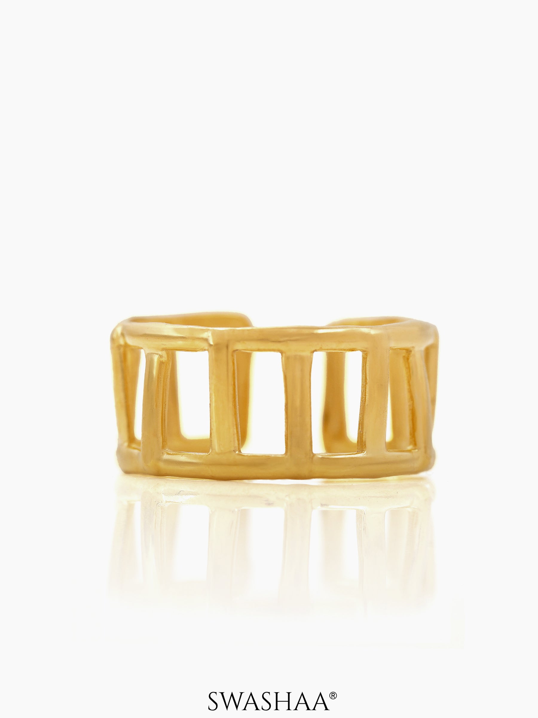 Kiya Horizontal Bars Hollow 18K Gold Plated Ring