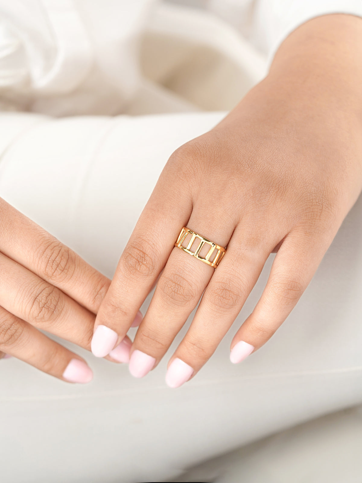 Kiya Horizontal Bars Hollow 18K Gold Plated Ring