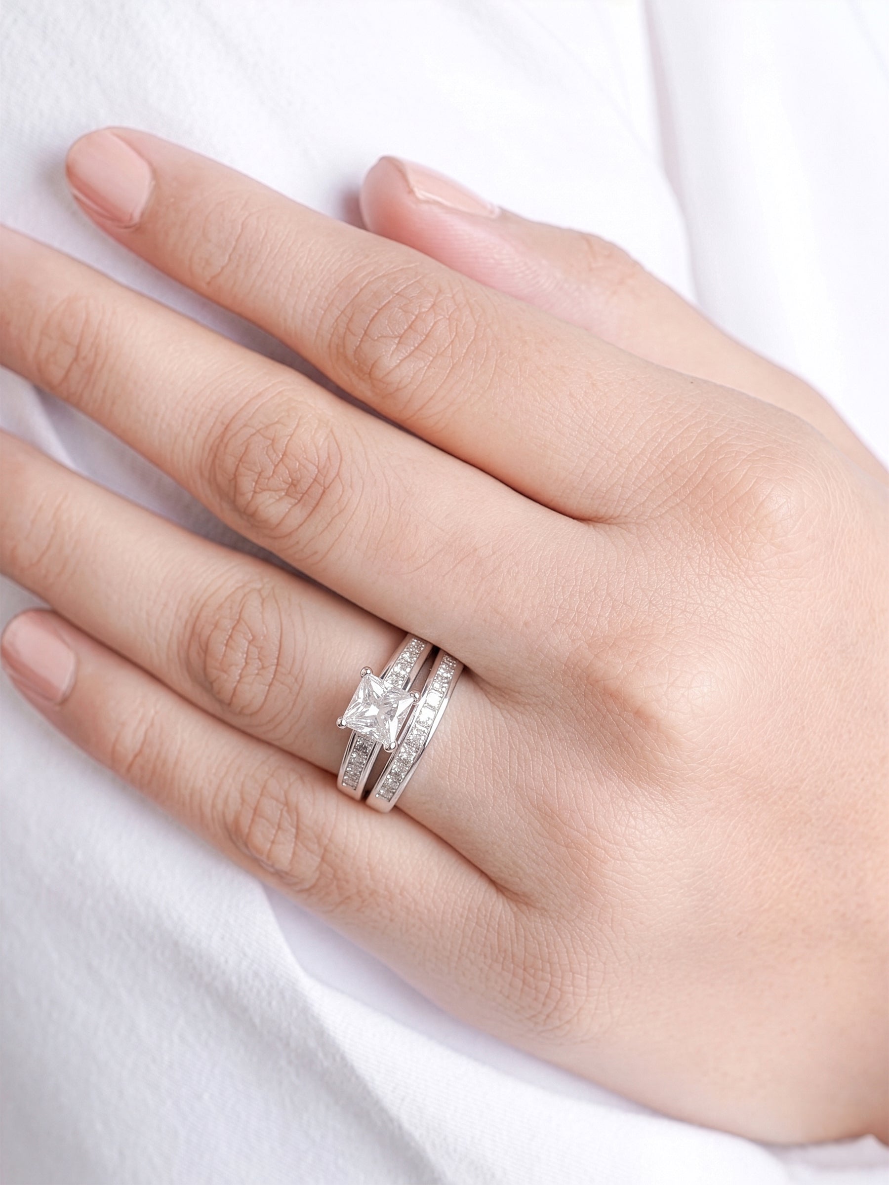 Korina Cushion Set Of 2 Silver Diamond Solitaire Women's Ring