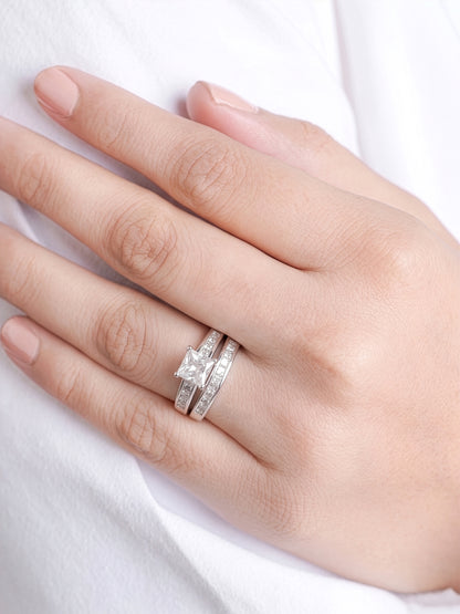 Korina Cushion Set Of 2 Silver Diamond Solitaire Women's Ring