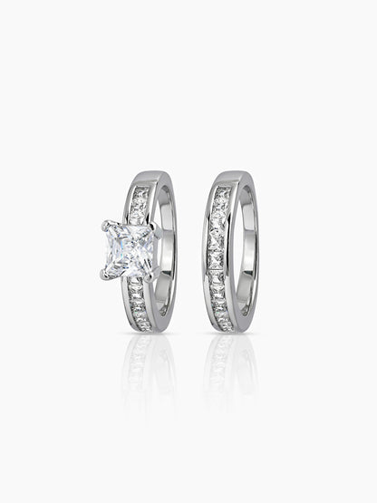 Korina Cushion Set Of 2 Silver Diamond Solitaire Women's Ring
