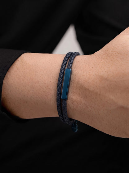 Kreston Blue - Black Men's Leather Bracelet