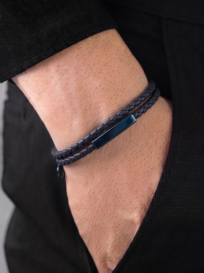 Kreston Blue - Black Men's Leather Bracelet