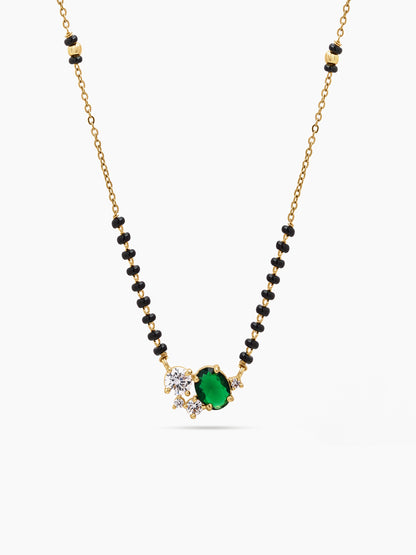 Krisha Green Emerald Stone Diamond 18K Gold Plated Women's Chain Pendant Mangalsutra Necklace