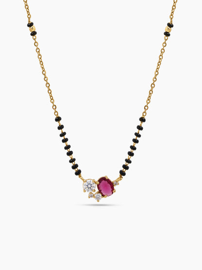 Krisha Pink Ruby Stone Diamond 18K Gold Plated Women's Chain Pendant Mangalsutra Necklace