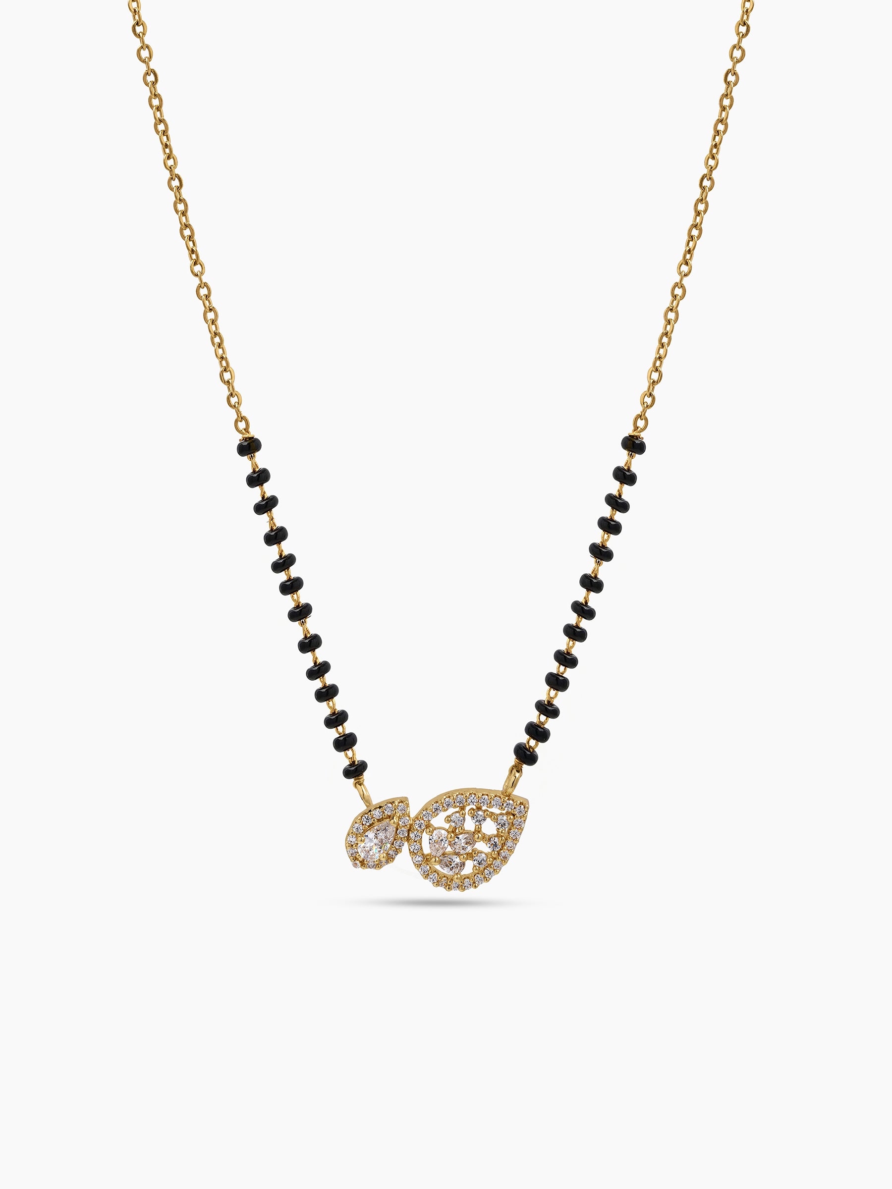 Krupa Twin Pear Diamond 18K Gold Plated Women's Chain Pendant Mangalsutra Necklace