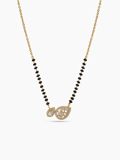 Krupa Twin Pear Diamond 18K Gold Plated Women's Chain Pendant Mangalsutra Necklace
