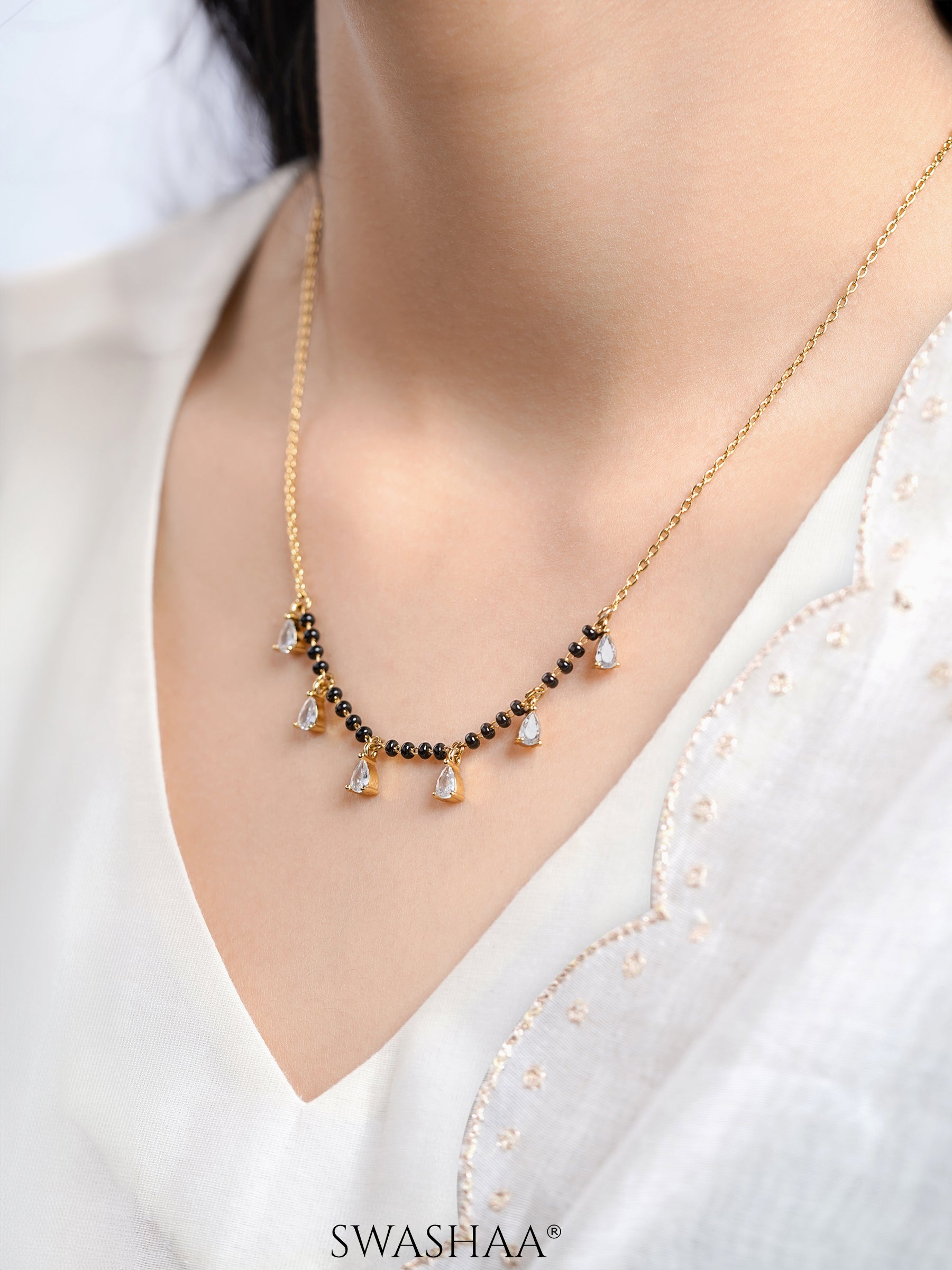 Kunika Sparkling Diamond Rosegold Plated Mangalsutra