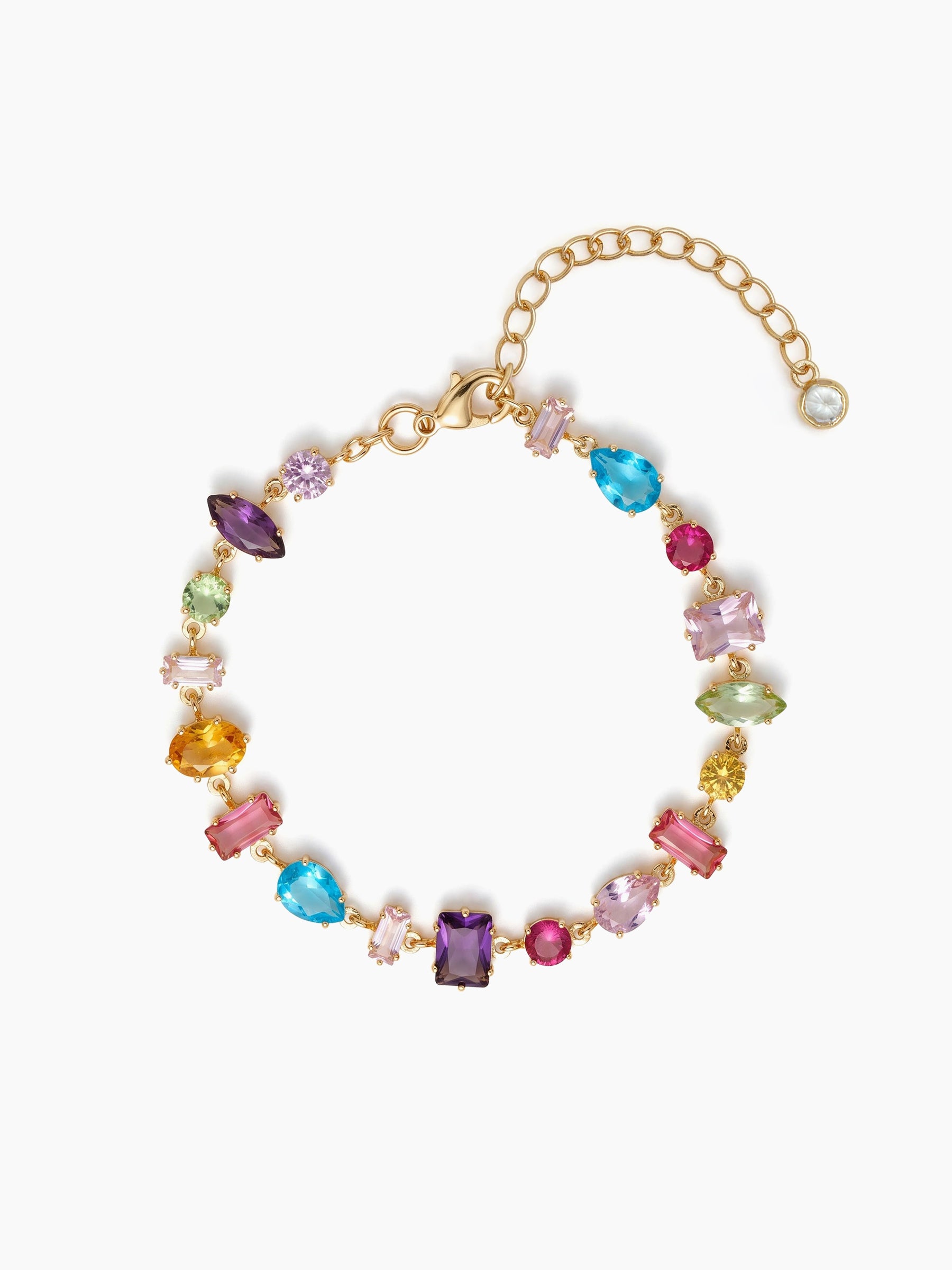 Kyara Multi Diamond Color Stone  18K Gold Plated Women's Chain Bracelet