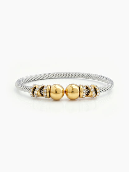 Kylin Diamond Silver - 18 Gold Plated Women's Wired Cuff Solid Bracelet