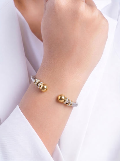 Kylin Diamond Silver - 18 Gold Plated Women's Wired Cuff Solid Bracelet