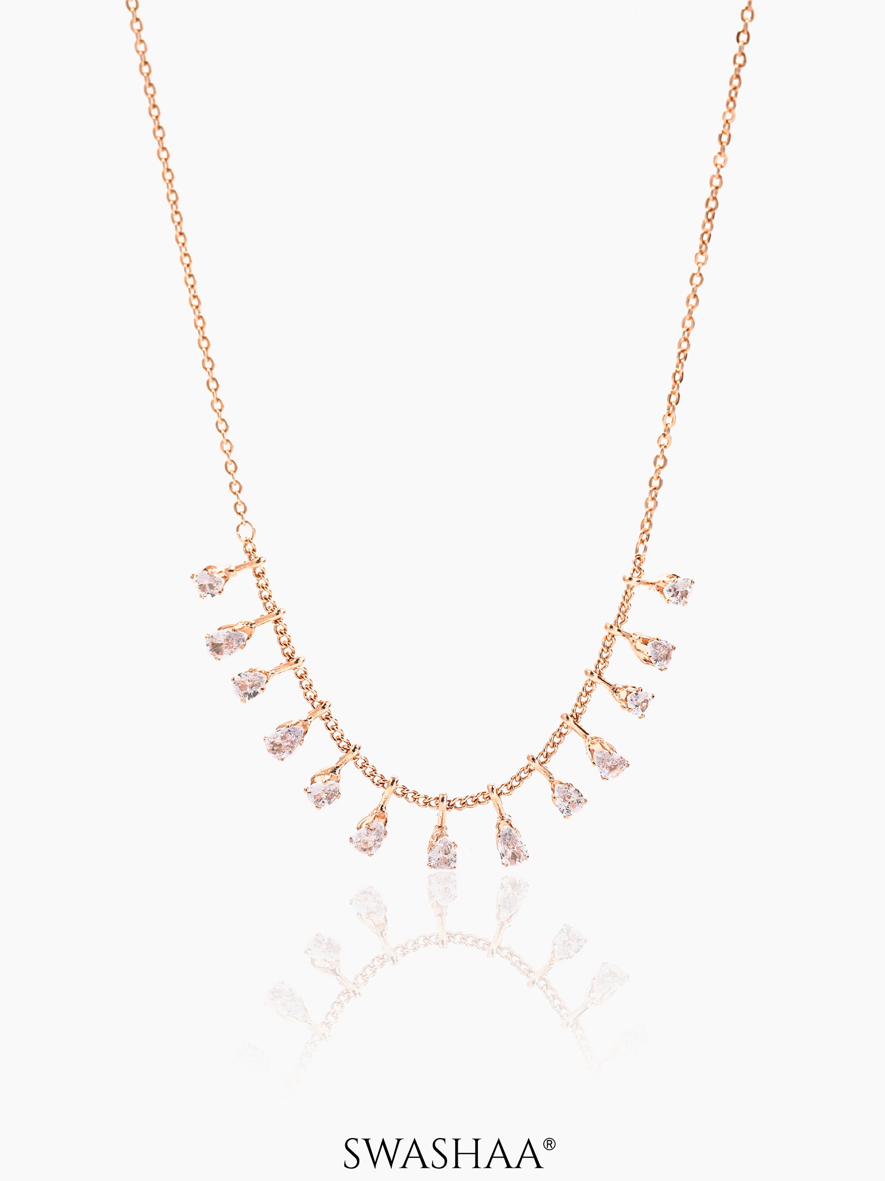 Kylise Diamond Teardrops Charms Rosegold Plated Choker Necklace