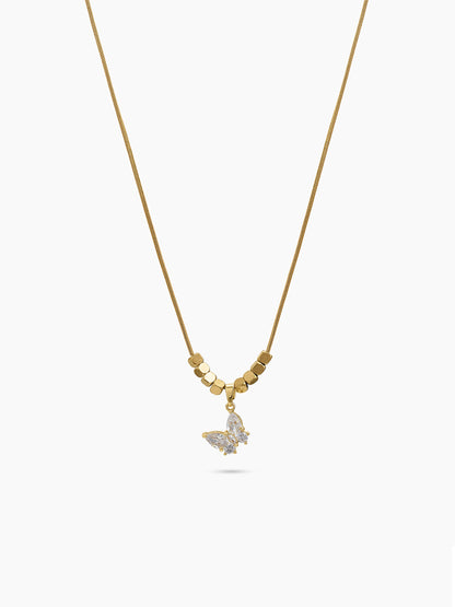 Kyomi Cube Beads Diamond Butterfly 18K Gold Plated Women's Snack Chain Pendant Necklace