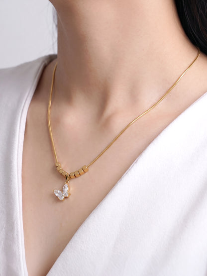 Kyomi Cube Beads Diamond Butterfly 18K Gold Plated Women's Snack Chain Pendant Necklace