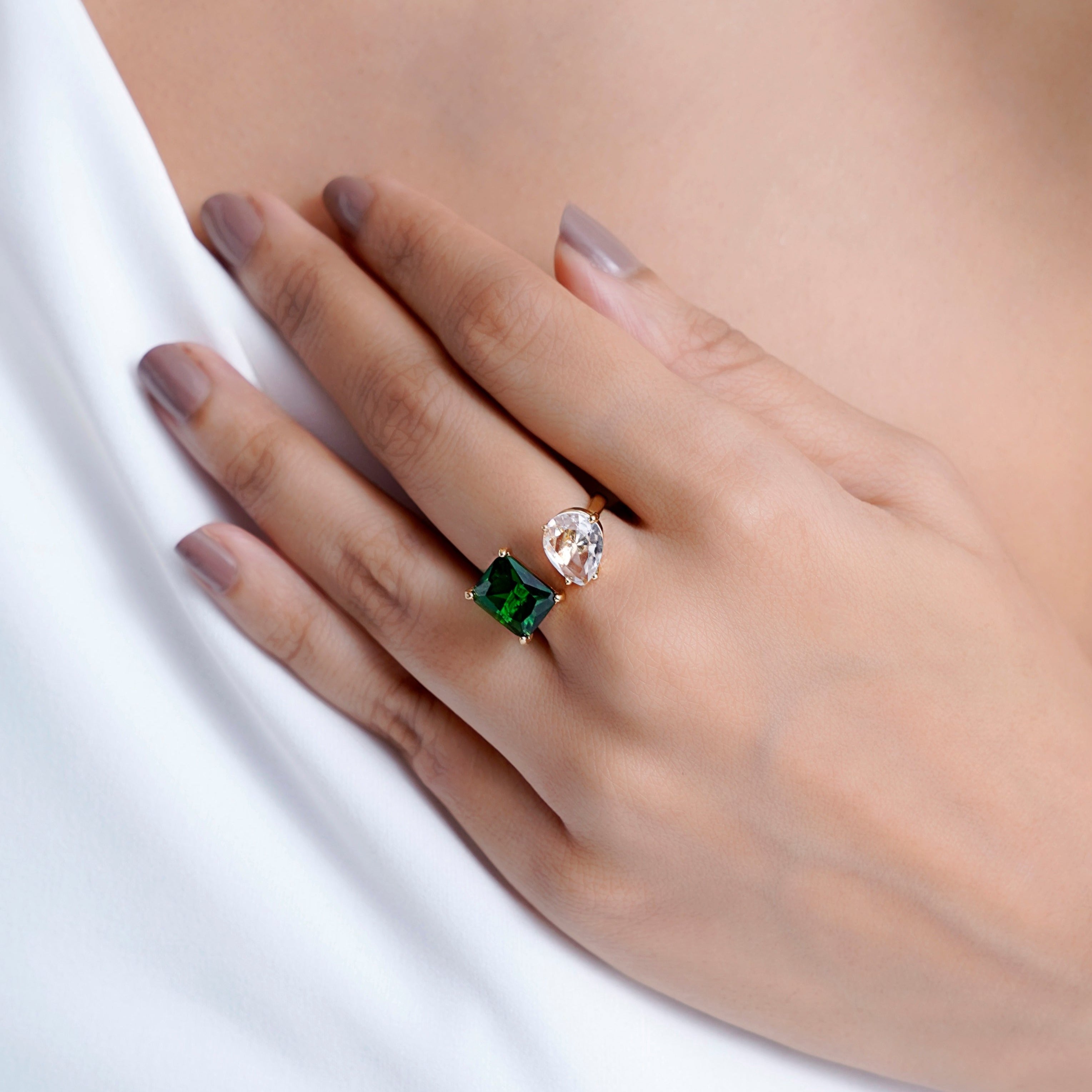 Emerald Gemstone Crystal Ring For Women Girl Green Stone Zircon Diamond  Rose Gold Color Engagement Band Jewelry Christmas Gift - Rings - AliExpress