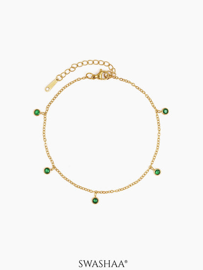 Laariya Emarald Green Diamond 18K Gold Plated Women's Anklet